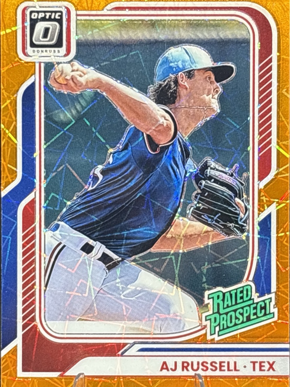 Panini AJ Russell Orange Holo Prizm Rated Prospect Baseball Card